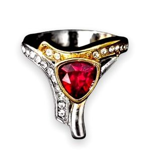 New S925 Sterling Silver 14K gold Two-Color Natural Ruby & White Sapphire Ring